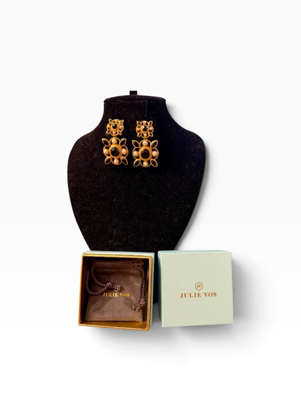 Julie Vos Tudor Earrings Gold Black Obsidian Pearl Drop Dangle
